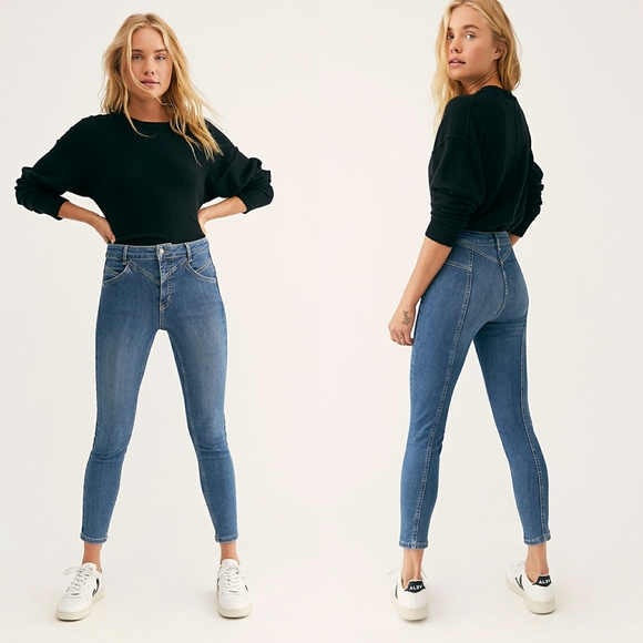 Free People Denim - 🆕 FREE PEOPLE Seamed Skinny Blue Jeans Denim 27